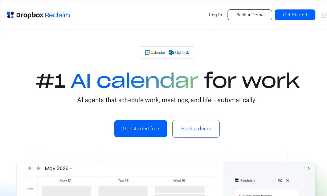 Screenshot of Reclaim.ai website