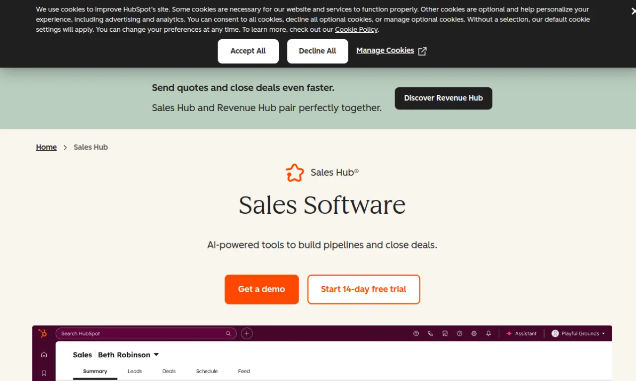 Screenshot of HubSpot Sales Hub website