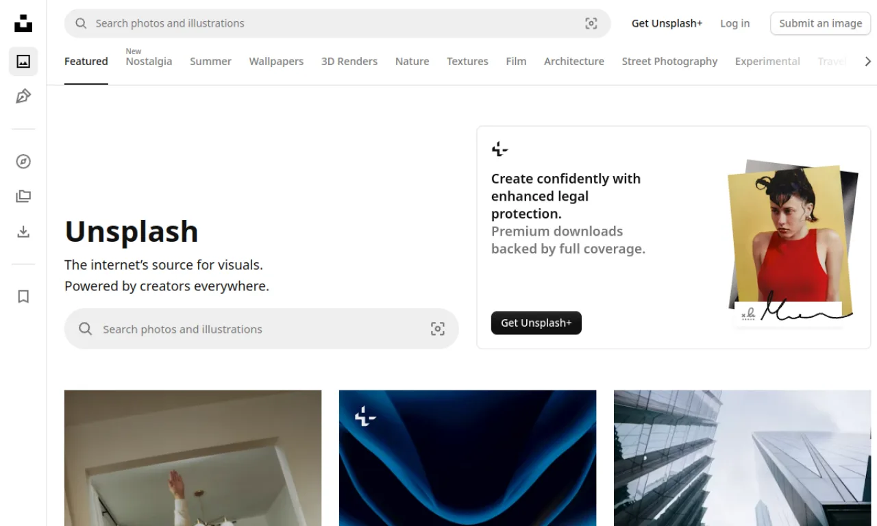 Screenshot of Unsplash / Pexels website