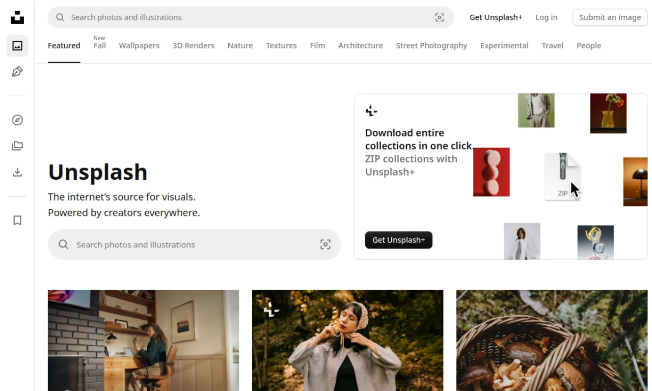 Screenshot of Unsplash / Pexels website