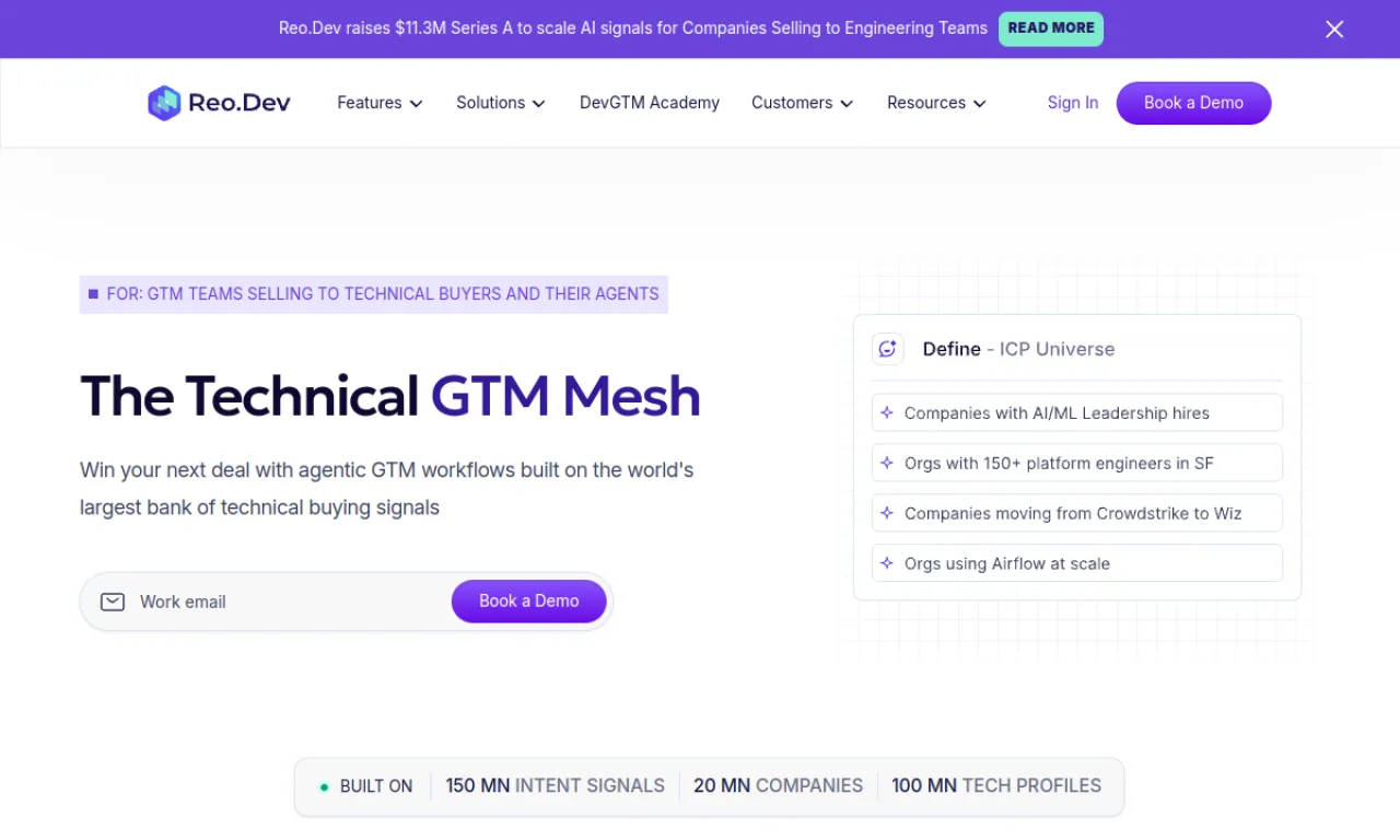 Screenshot of Reo.dev website