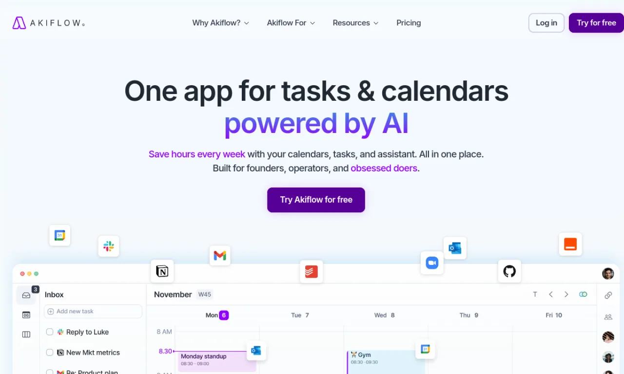 Screenshot of Akiflow website