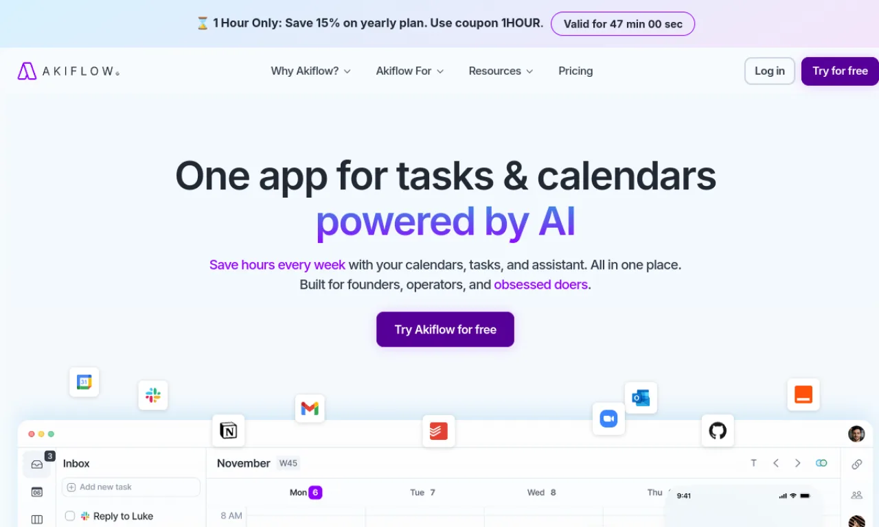 Screenshot of Akiflow website