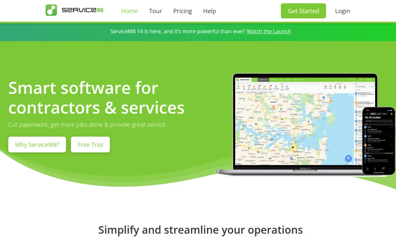 Screenshot of ServiceM8 website