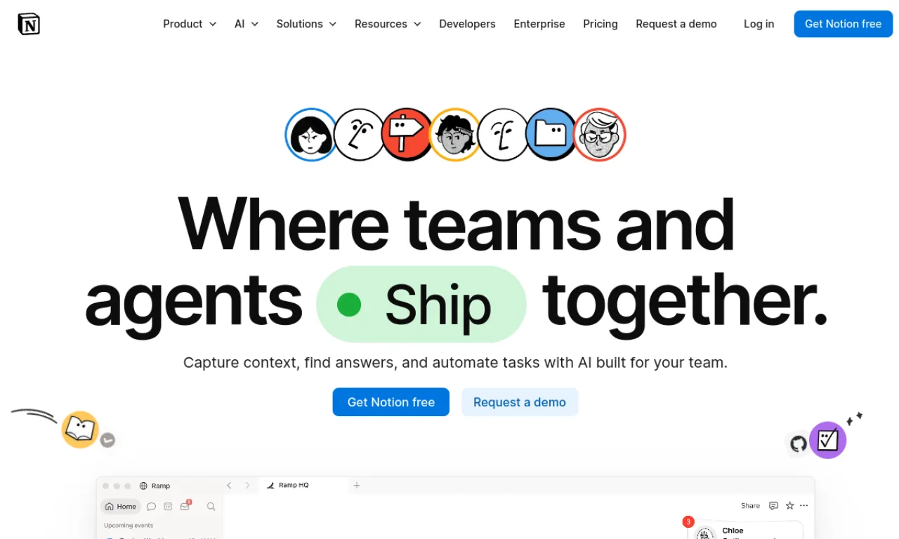 Screenshot of Notion (CRM templates) website