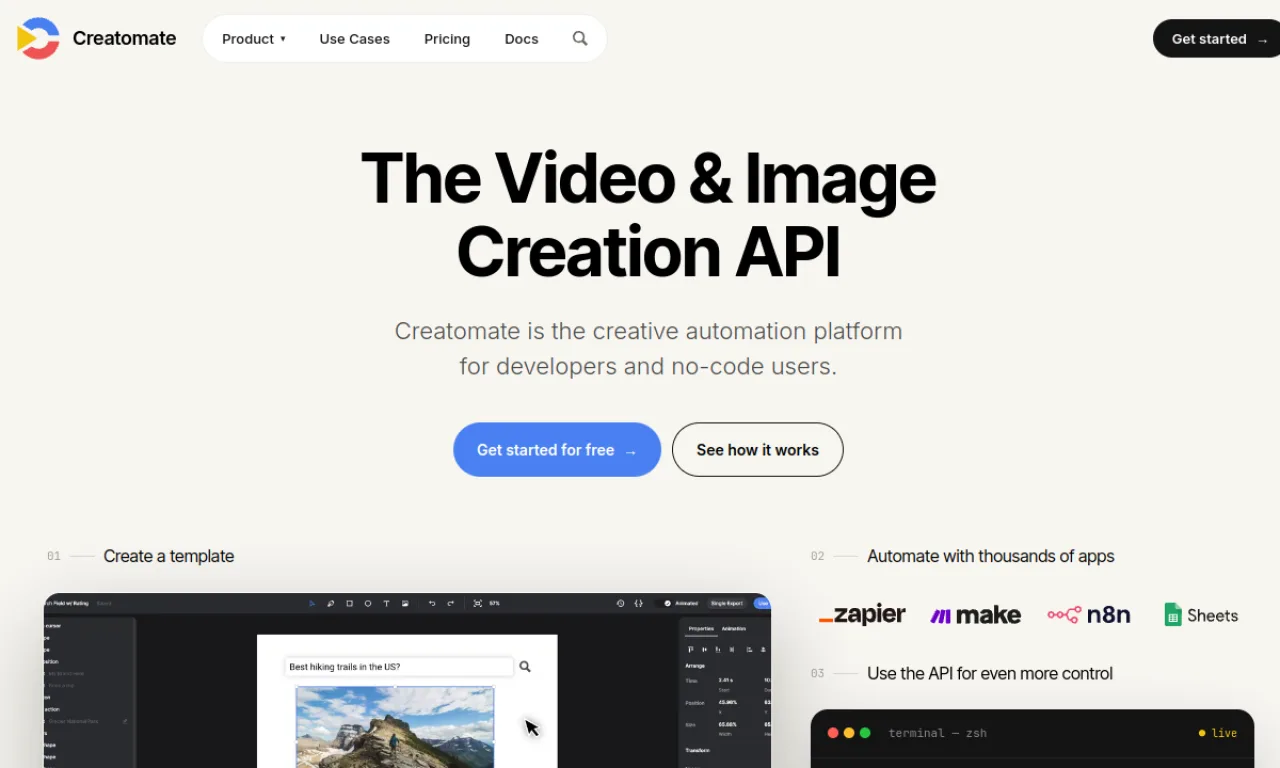 Screenshot of Creatomate website