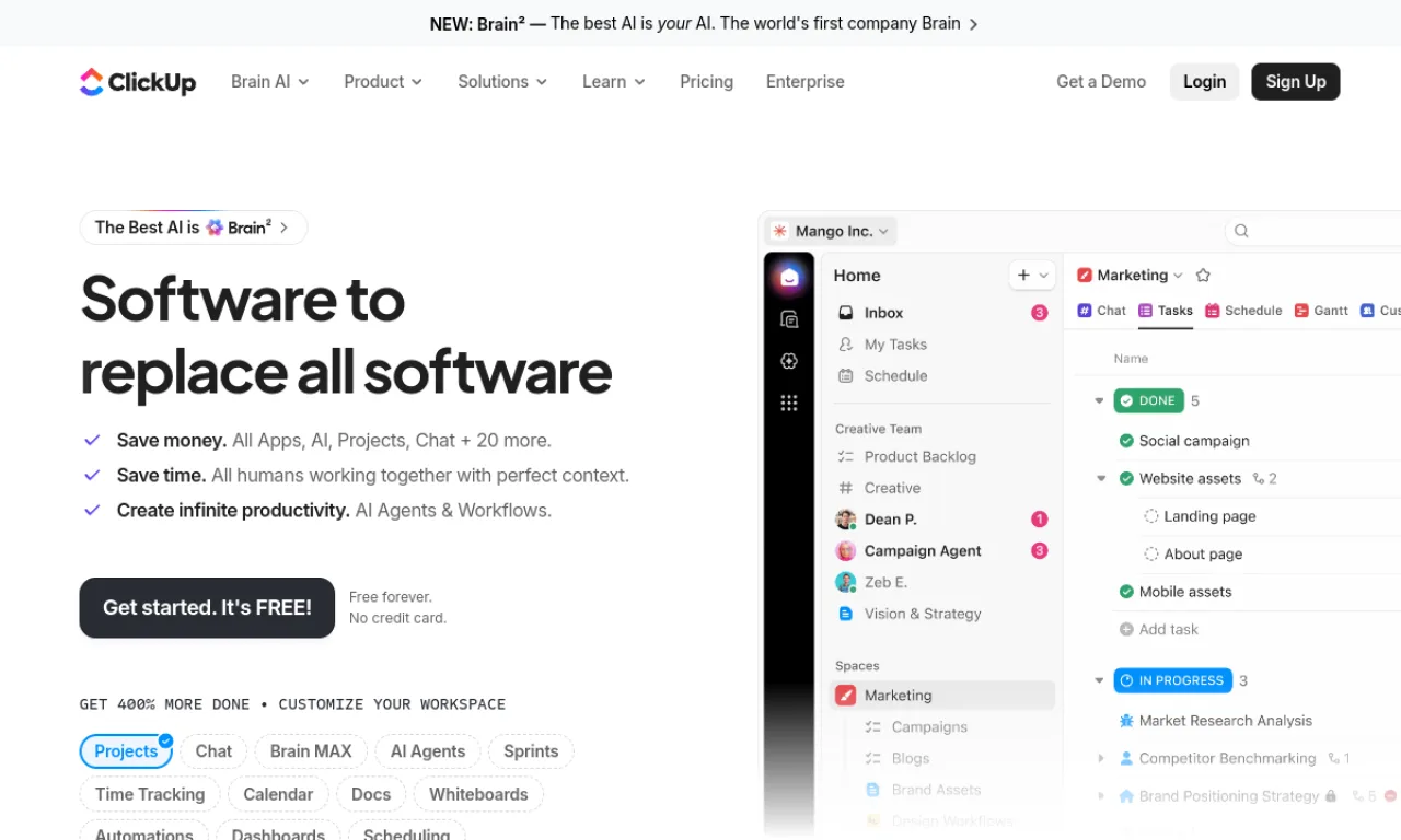 Screenshot of ClickUp CRM website