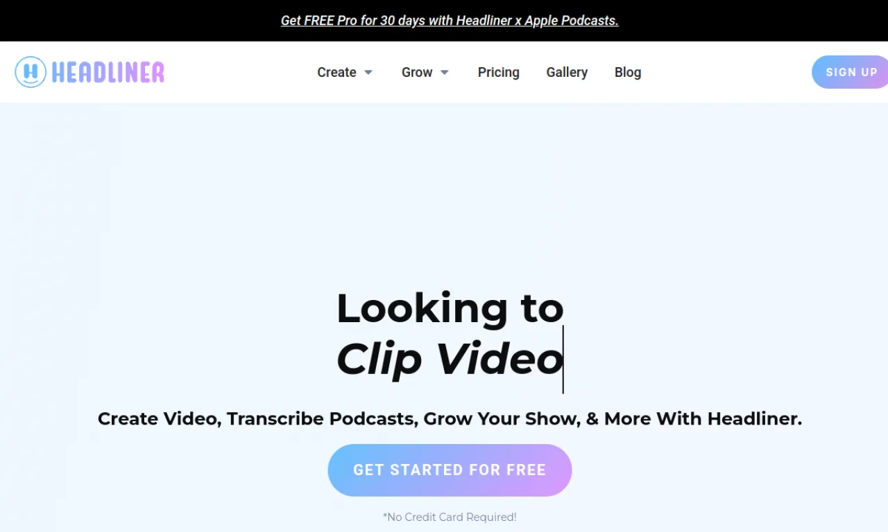 Screenshot of Headliner website