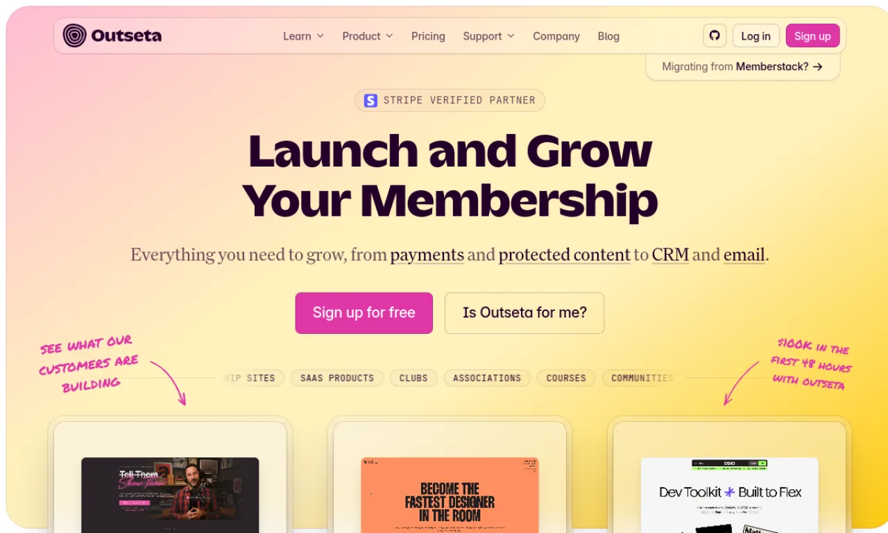 Screenshot of Outseta website