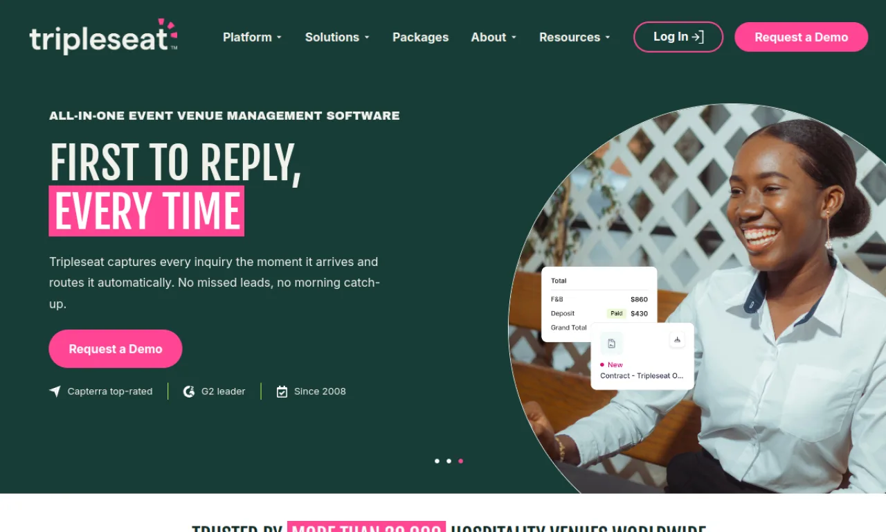 Screenshot of Tripleseat website