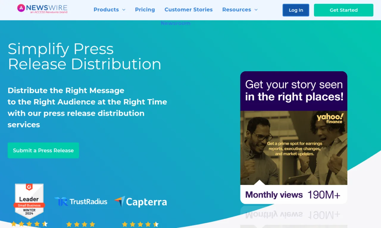 Screenshot of Newswire website