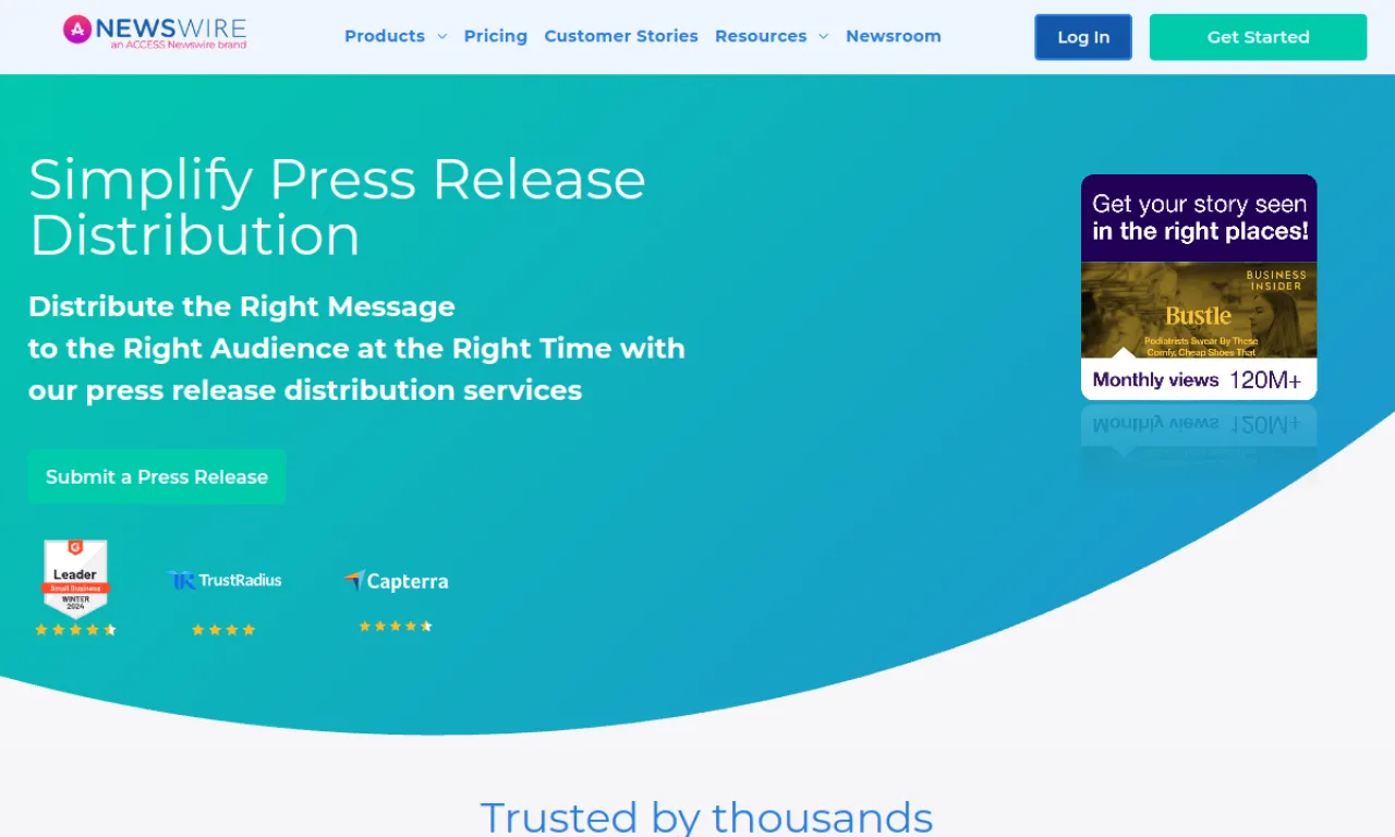 Screenshot of Newswire website