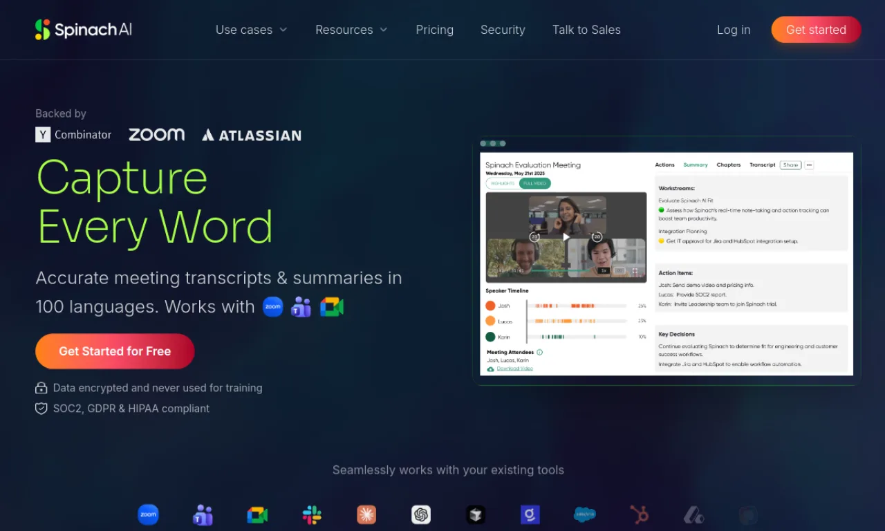 Screenshot of Spinach.io website