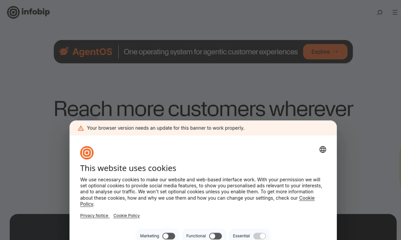 Screenshot of Infobip website