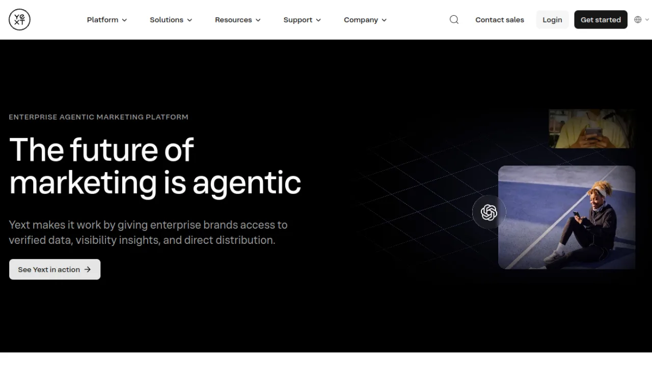 Screenshot of Yext website
