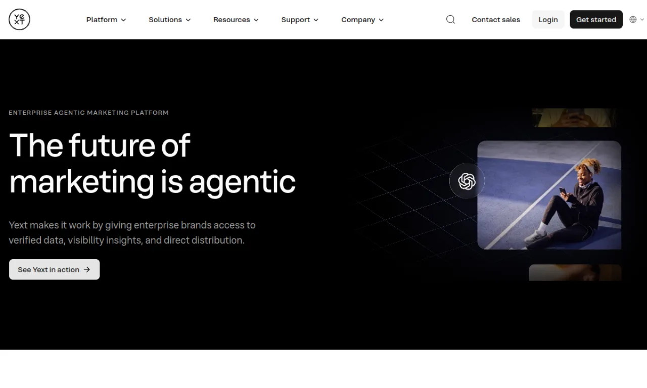 Screenshot of Yext website