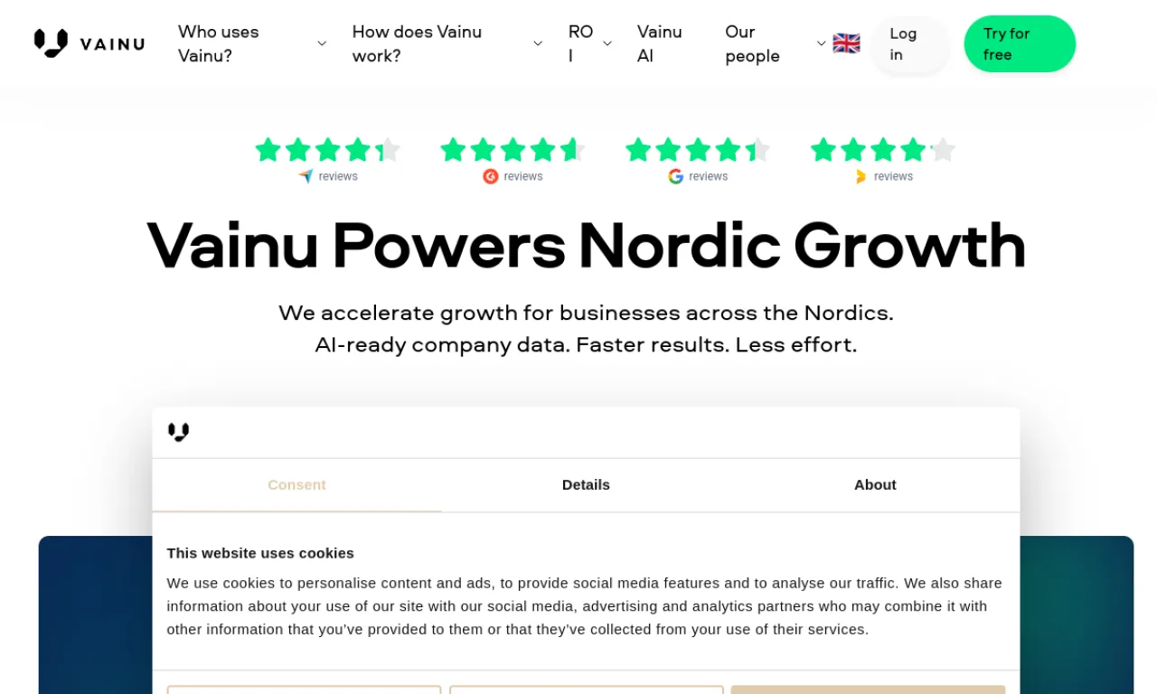 Screenshot of Vainu website