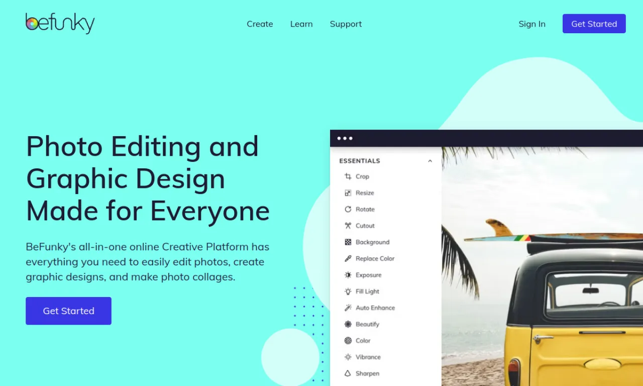 Screenshot of BeFunky website