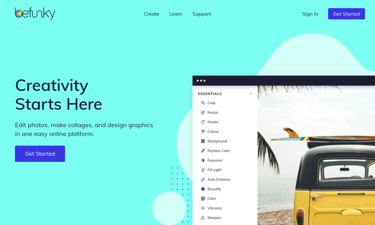 Screenshot of BeFunky website