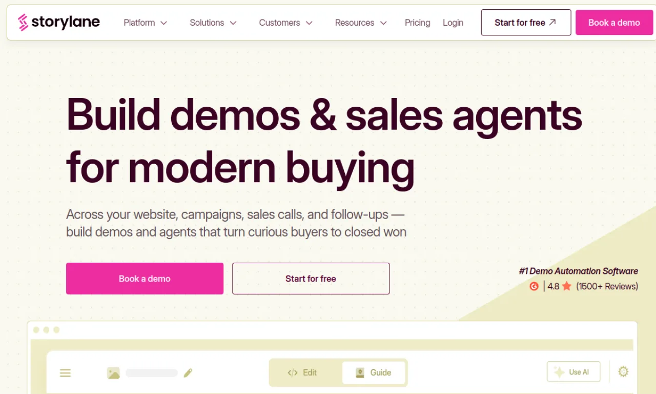Screenshot of Storylane website