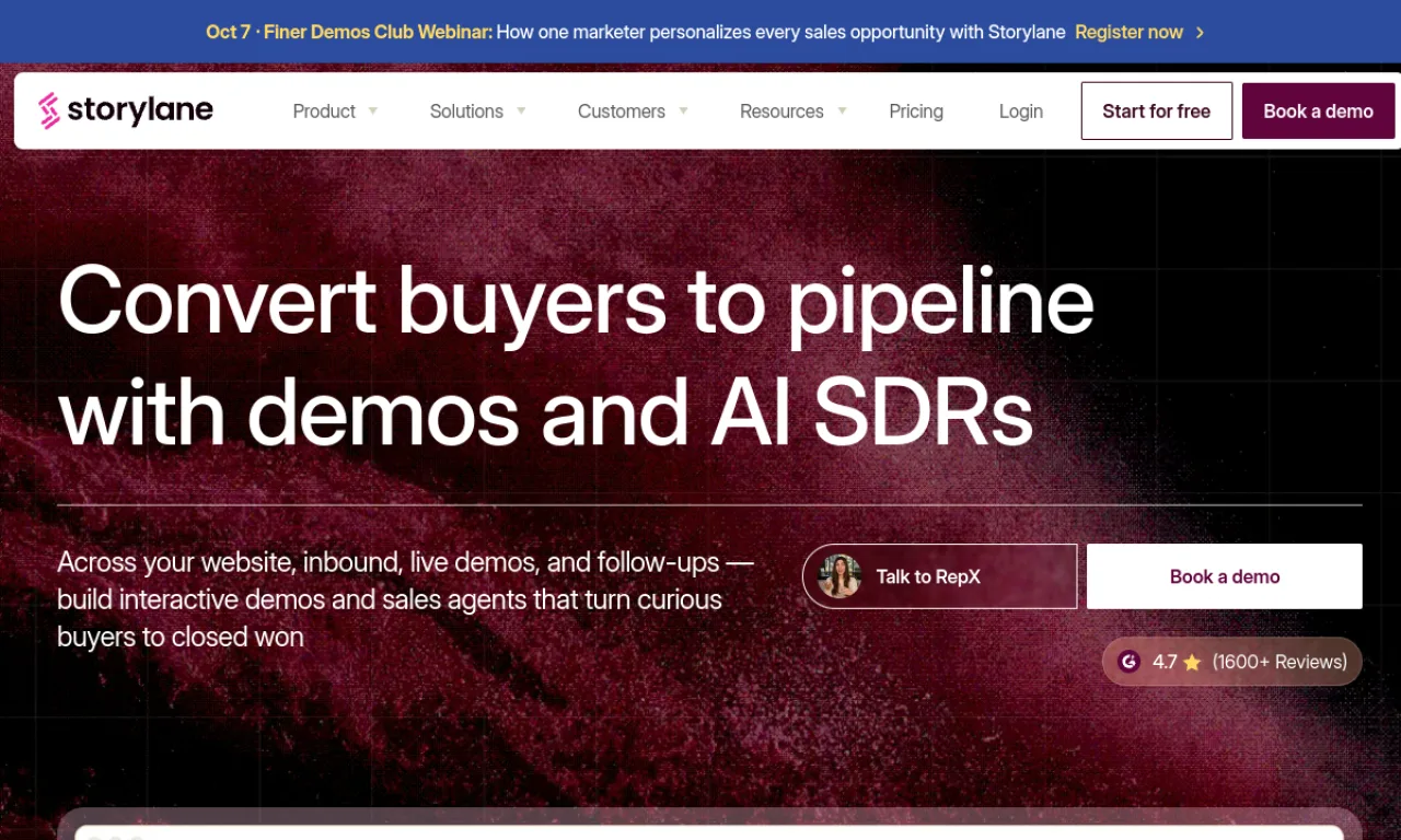 Screenshot of Storylane website