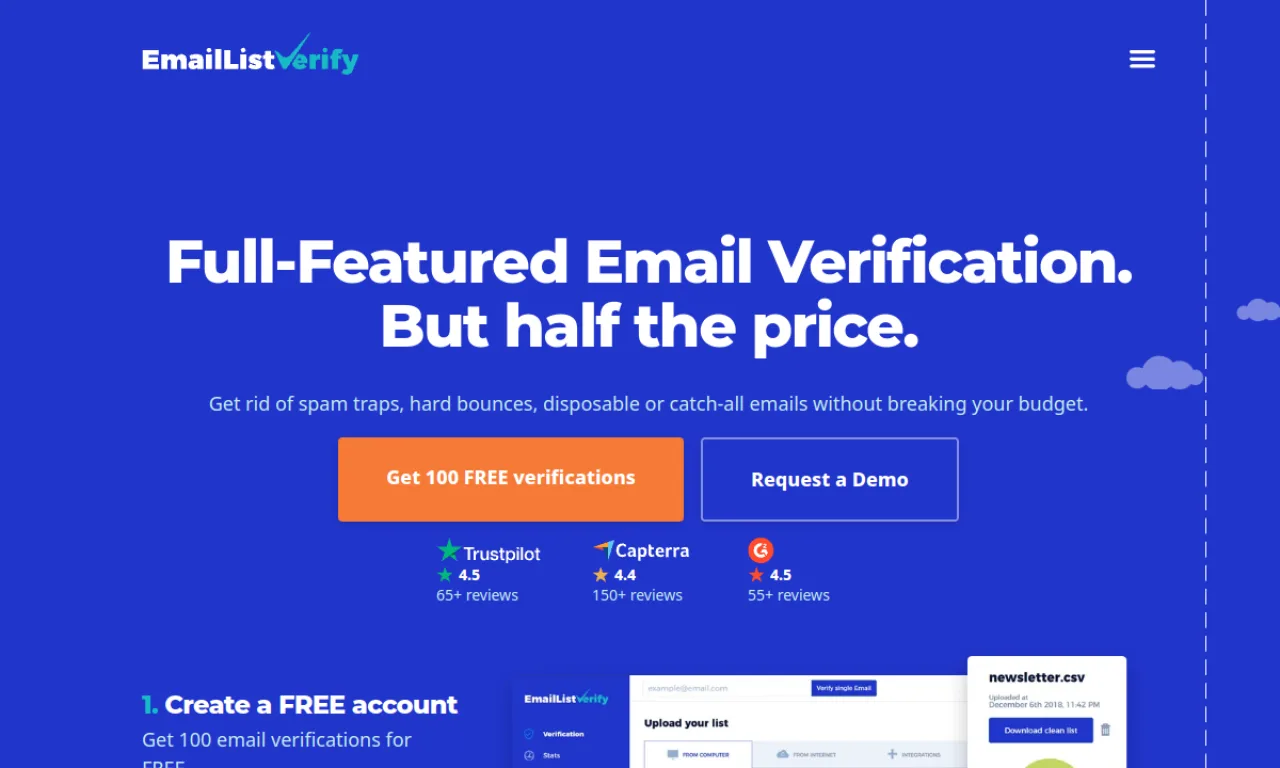 Screenshot of EmailListVerify website