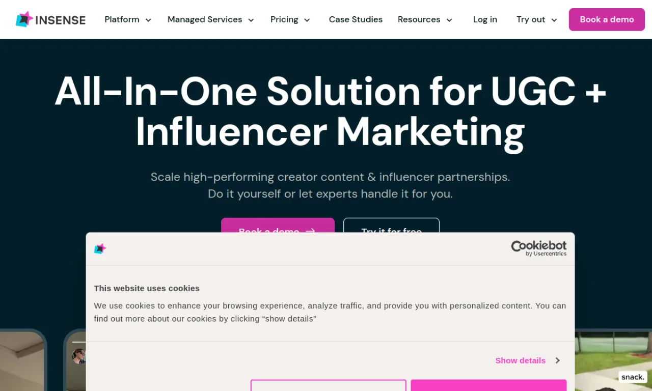 Screenshot of Insense website