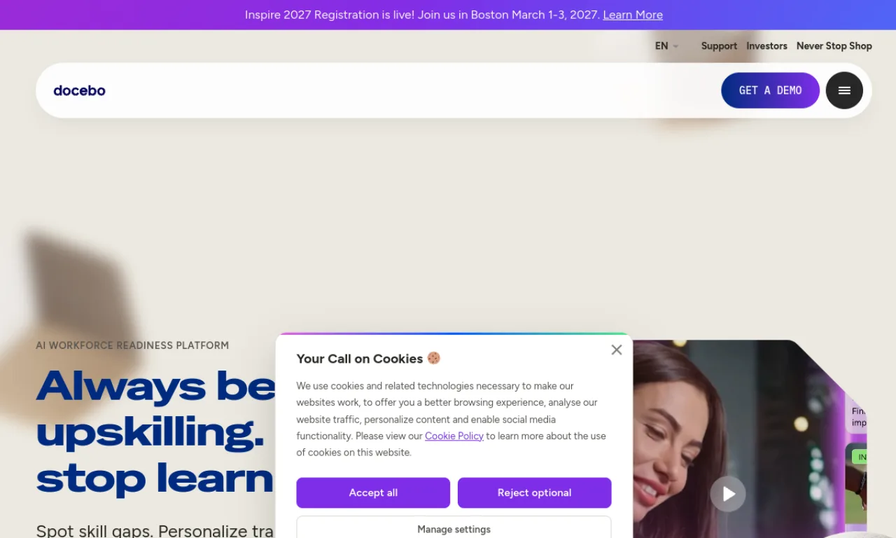 Screenshot of Docebo website
