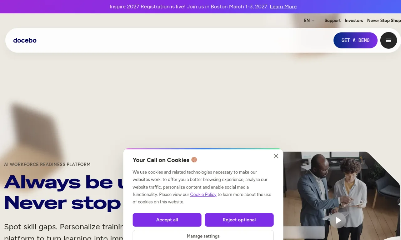 Screenshot of Docebo website