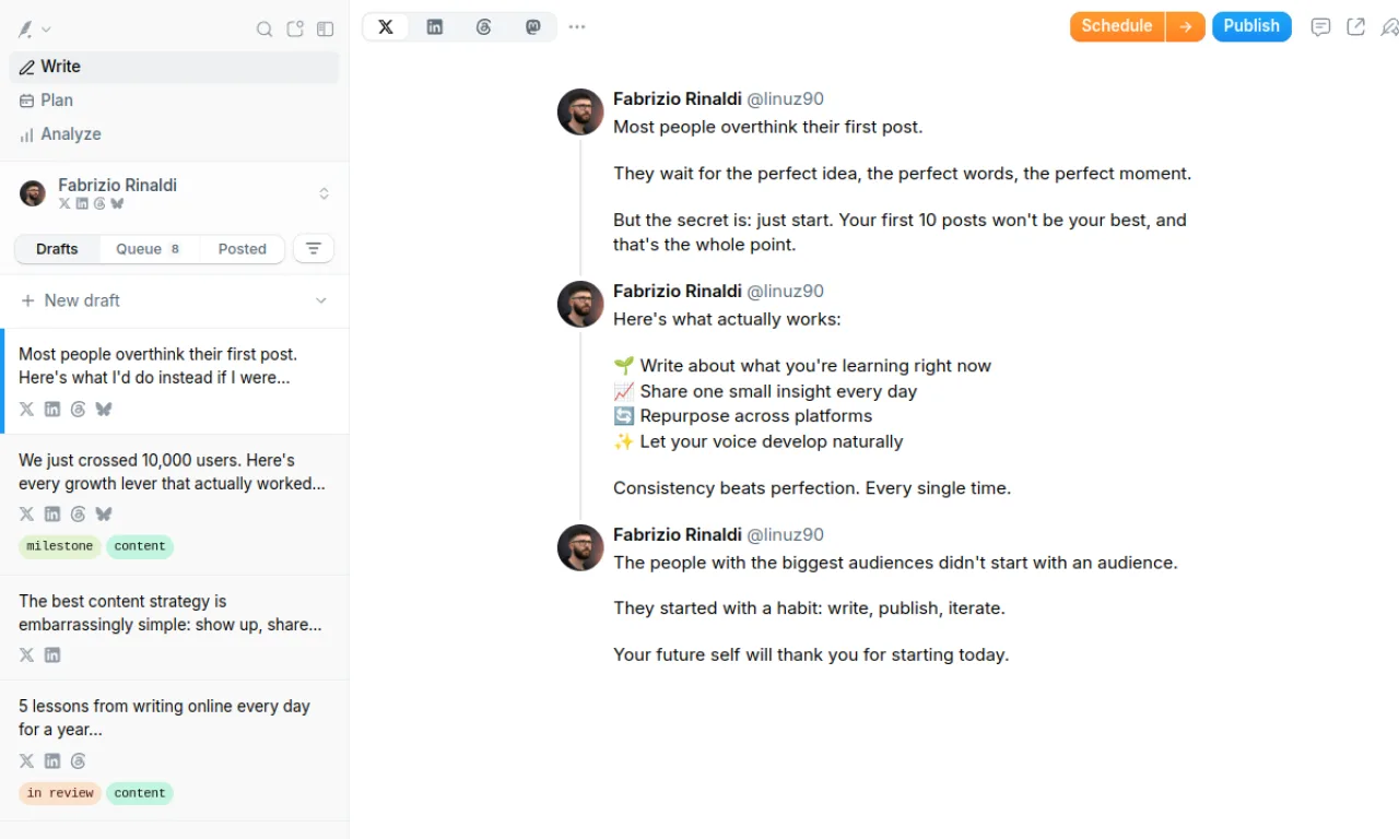 Screenshot of Typefully website
