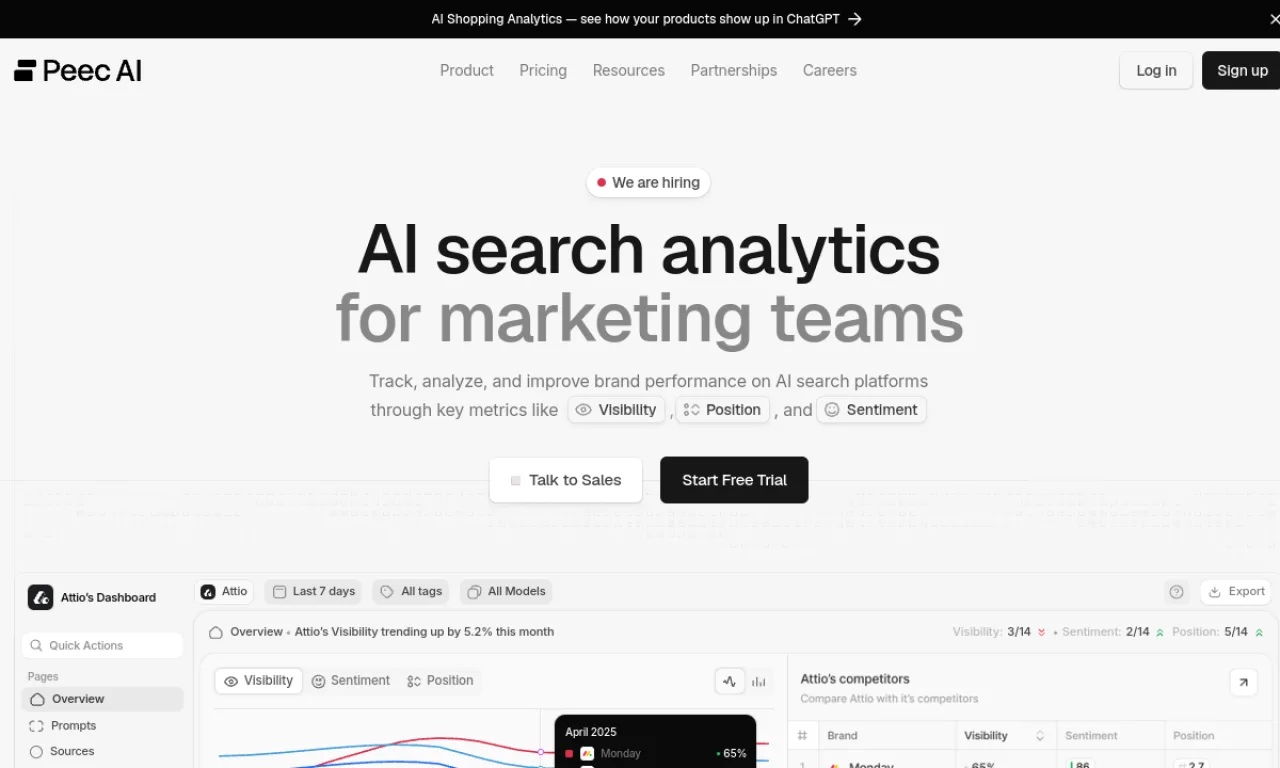 Screenshot of Peec AI website