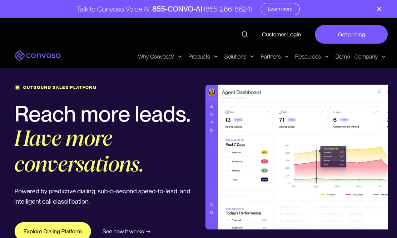 Screenshot of Convoso website