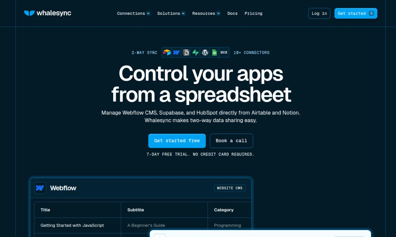 Screenshot of Whalesync website