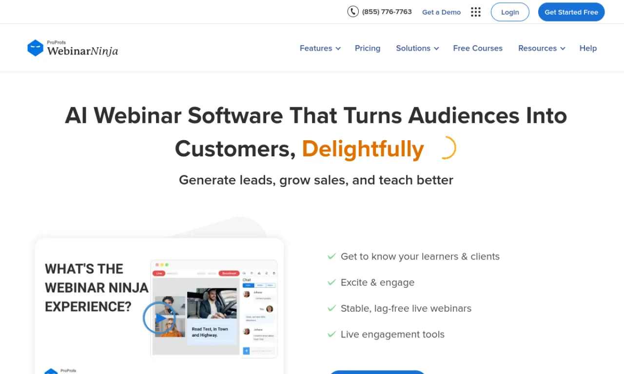 Screenshot of WebinarNinja website