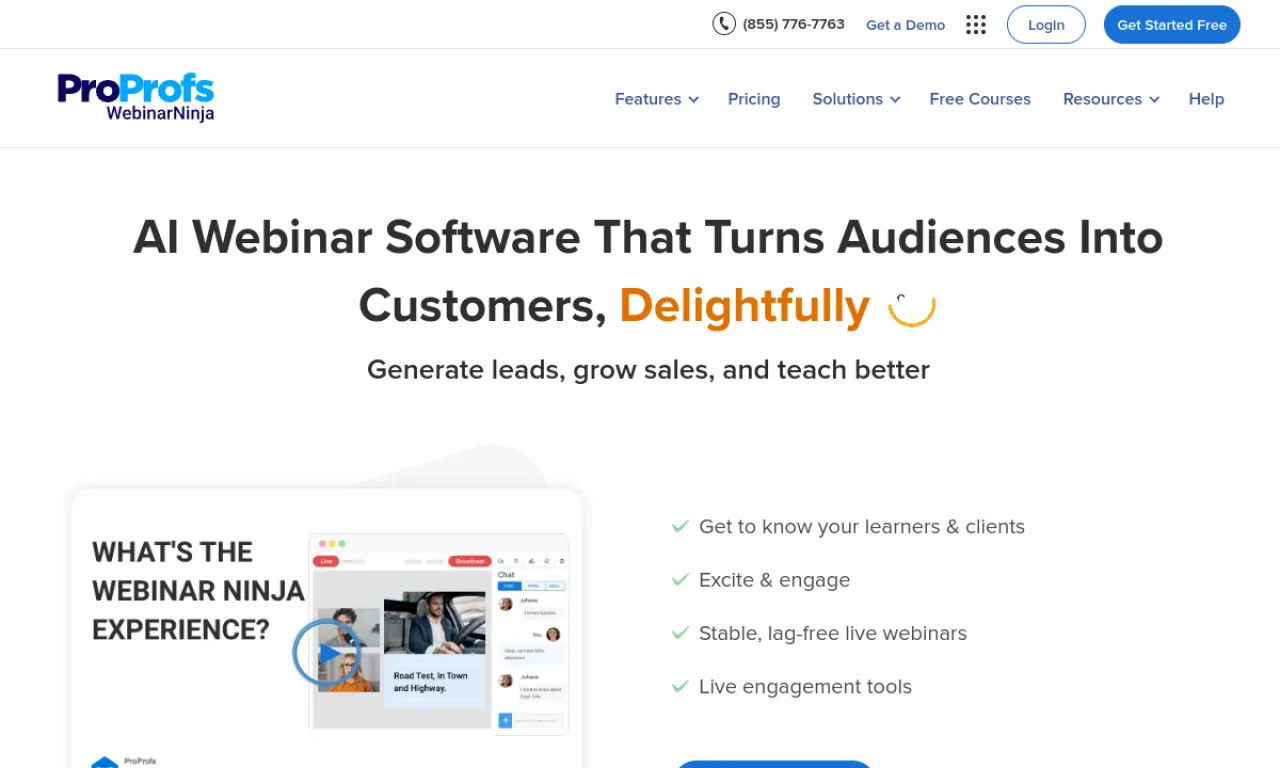 Screenshot of WebinarNinja website