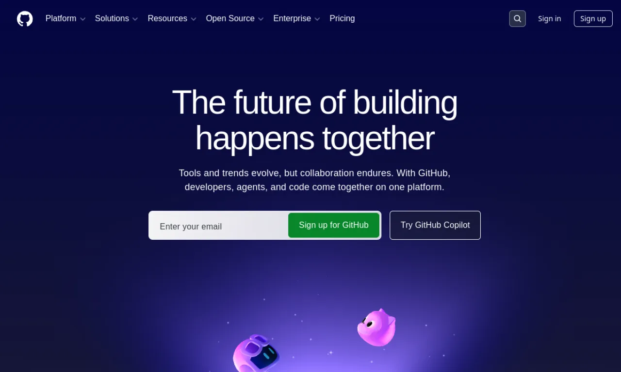 Screenshot of GitHub website