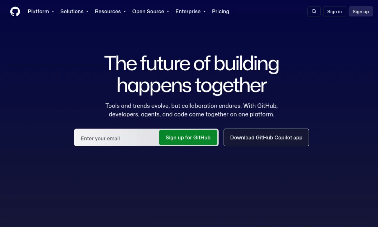 Screenshot of GitHub website