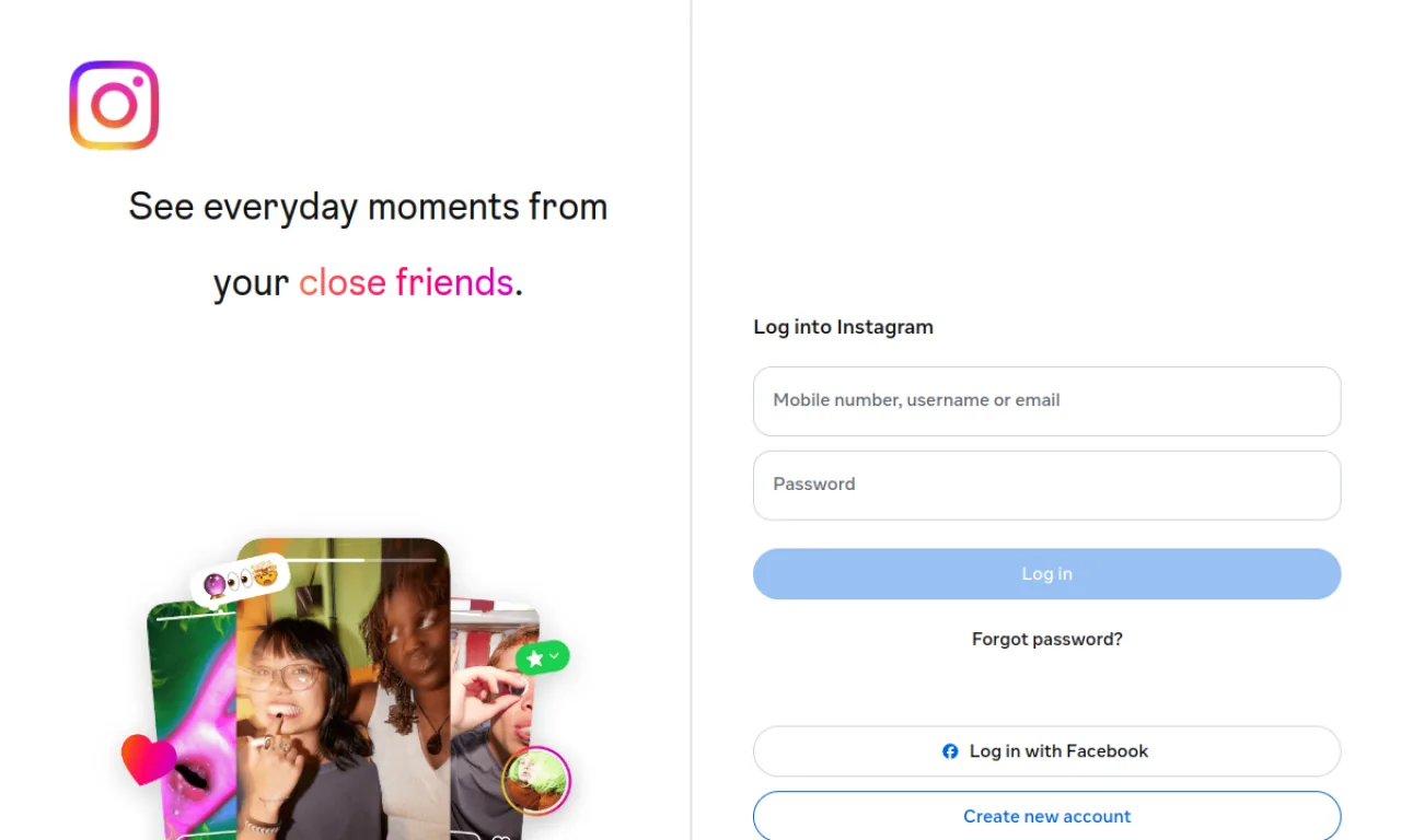 Screenshot of Instagram Shop website