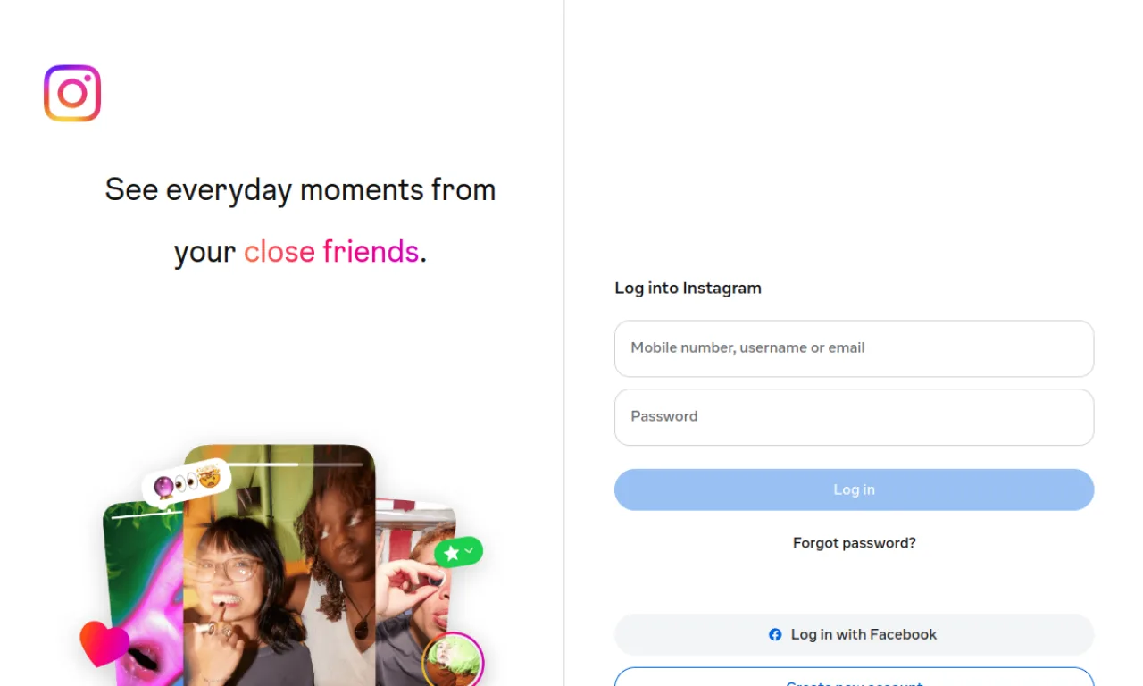 Screenshot of Instagram Shop website
