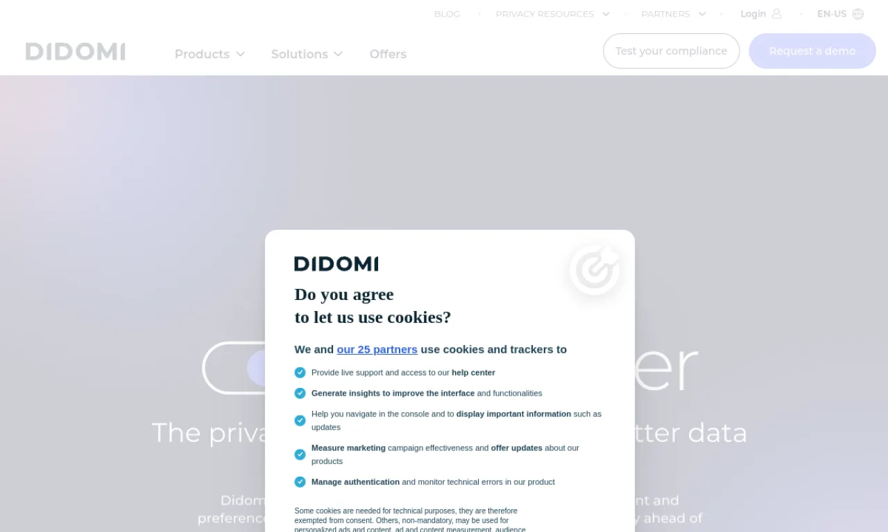 Screenshot of Didomi website