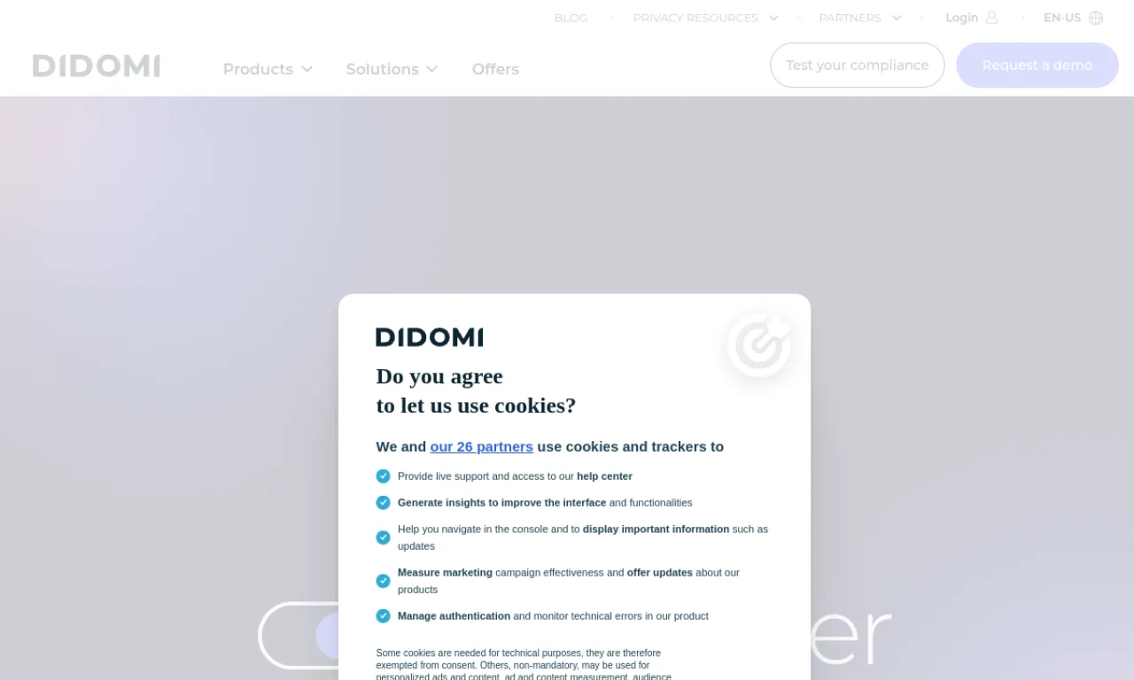 Screenshot of Didomi website