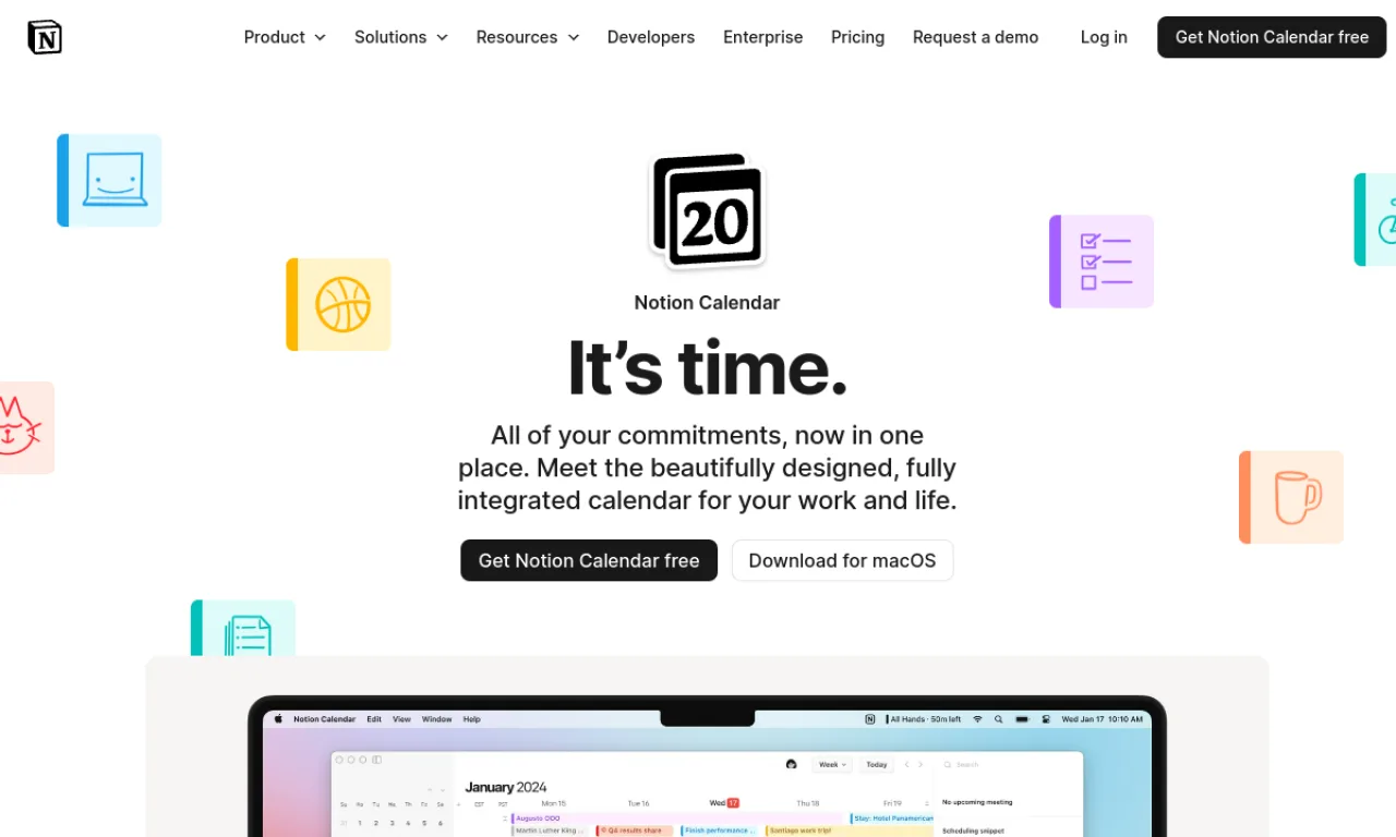 Screenshot of Notion Calendar (Cron) website