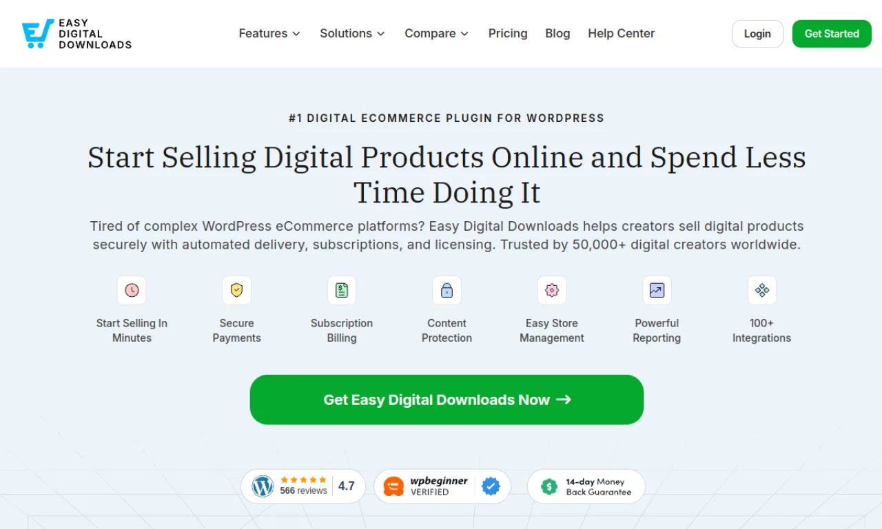 Screenshot of Easy Digital Downloads website