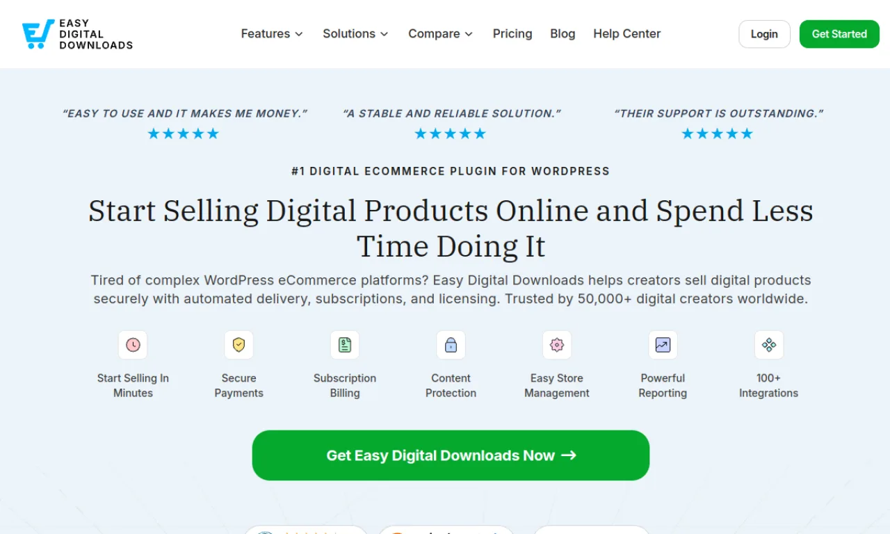 Screenshot of Easy Digital Downloads website