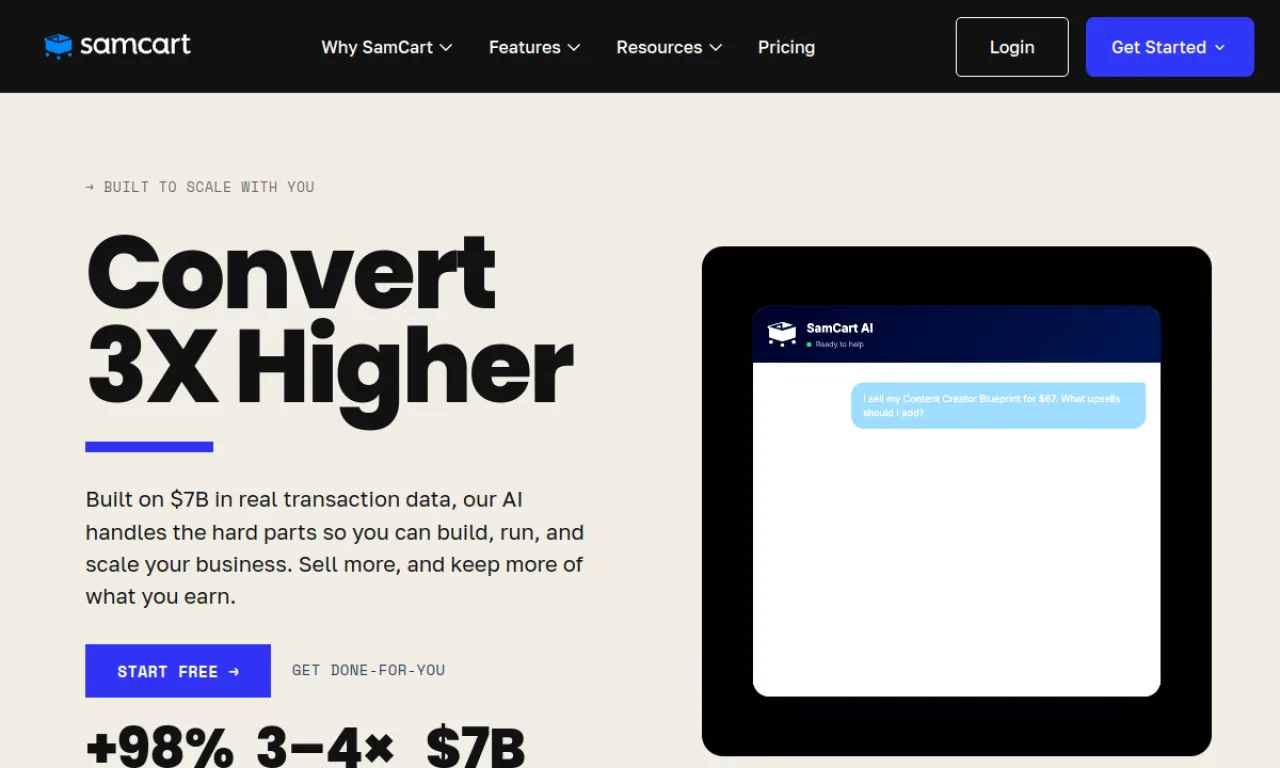 Screenshot of ThriveCart / SamCart website