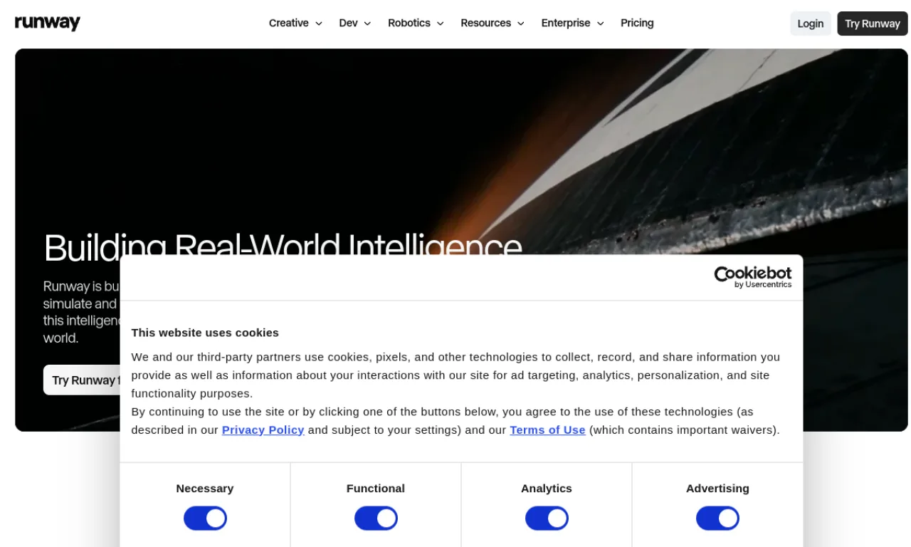 Screenshot of Runway website