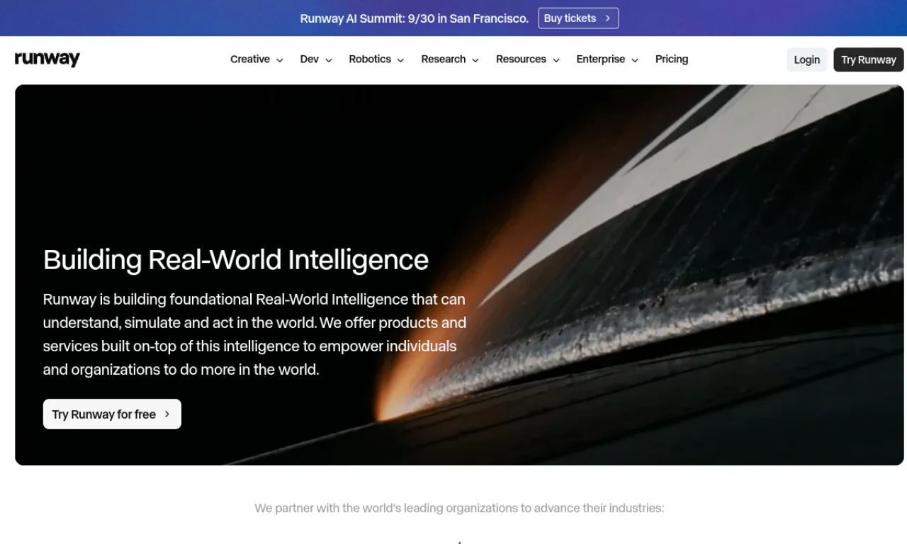 Screenshot of Runway website