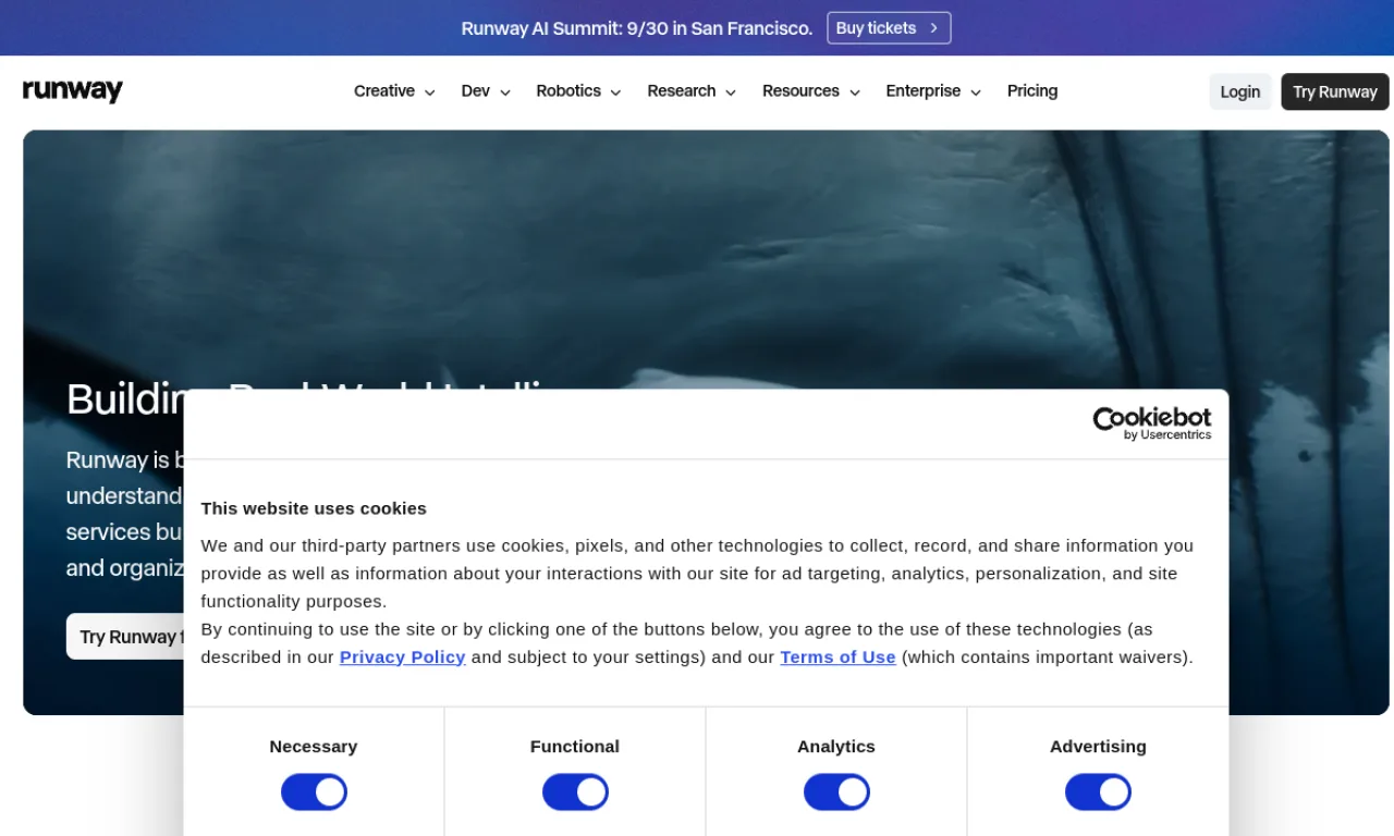 Screenshot of Runway website