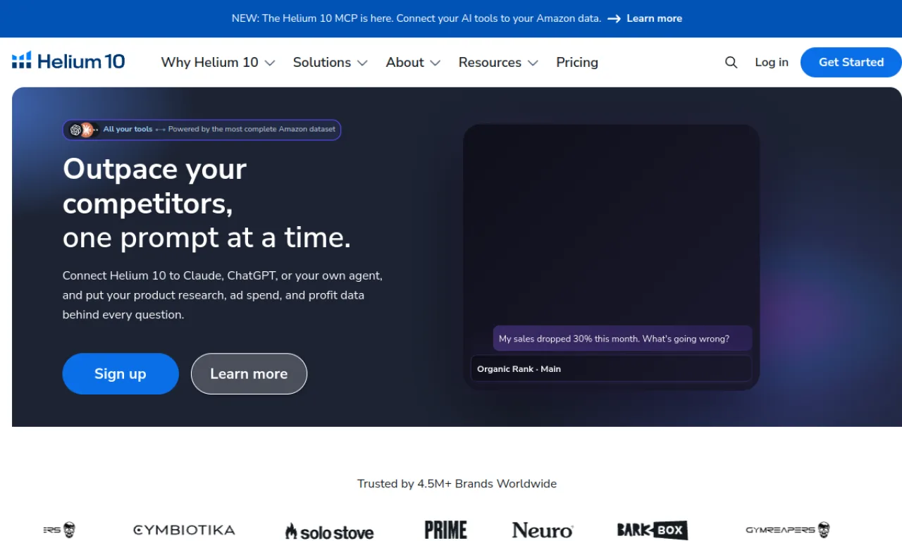 Screenshot of Helium 10 website