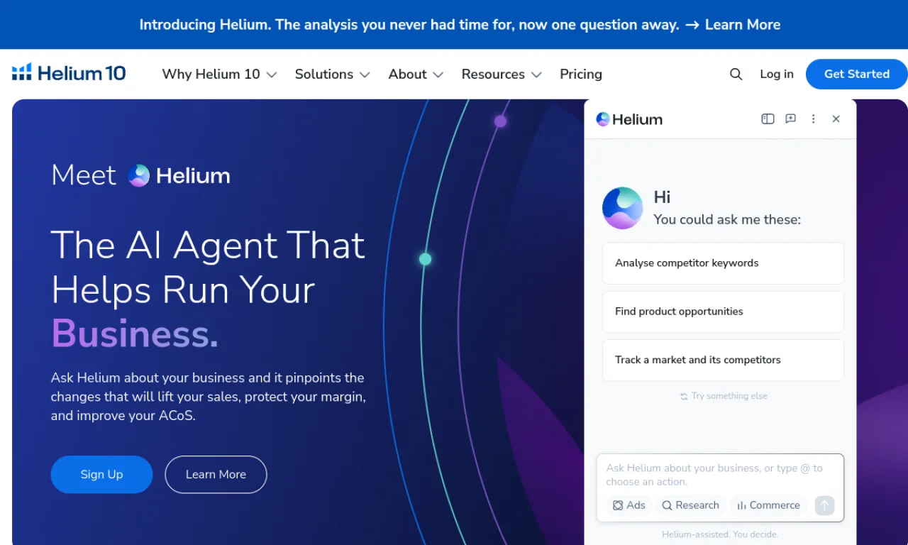 Screenshot of Helium 10 website